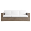 Pemberly Row Outdoor Synthetic Rattan Sofa in Cappuccino and White