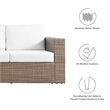 Pemberly Row Outdoor Synthetic Rattan Sofa in Cappuccino and White