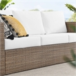 Pemberly Row Outdoor Synthetic Rattan Sofa in Cappuccino and White