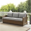 Pemberly Row Fabric & Wicker / Rattan Outdoor Sofa in Gray/Brown