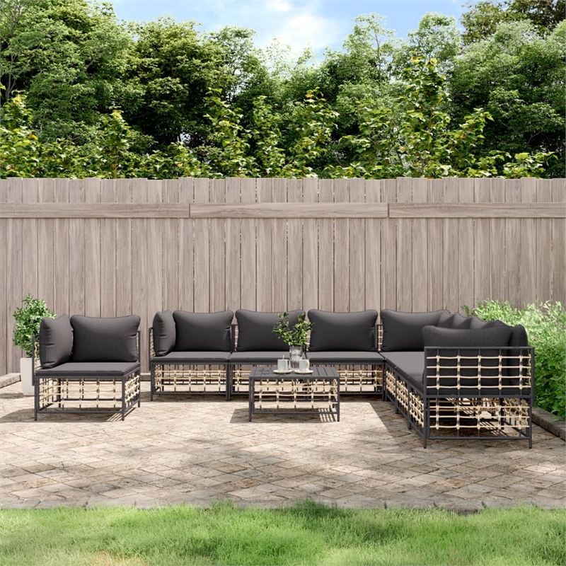 Pemberly Row Contemporary Garden Lounge Set Set of 9 in Anthracite