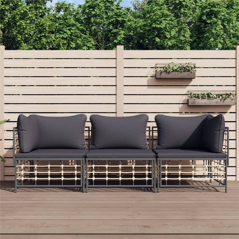Pemberly Row Contemporary Garden Lounge Set in Anthracite/Gray