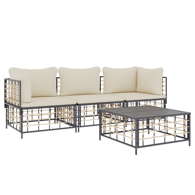 Pemberly Row Synthetic Poly Rattan Garden Lounge Set in Beige