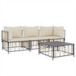 Pemberly Row Synthetic Poly Rattan Garden Lounge Set in Beige