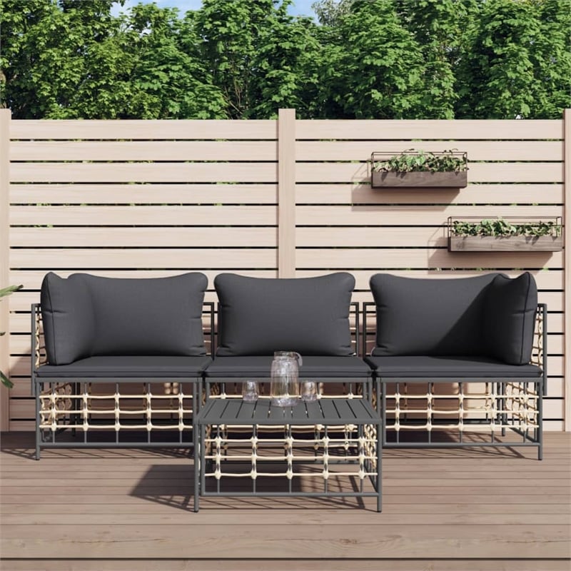 Pemberly Row Contemporary Garden Lounge Set in Anthracite/Gray