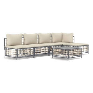 Pemberly Row Contemporary Garden Lounge Set in Anthracite & Beige