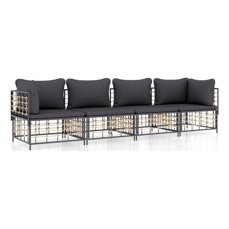Pemberly Row Synthetic Poly Rattan Garden Lounge Set in Dark Gray