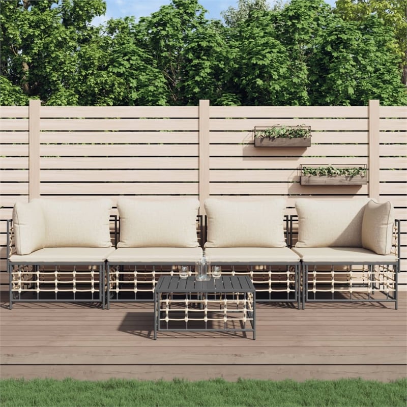 Pemberly Row Poly Rattan Modular Garden Lounge Set in Beige