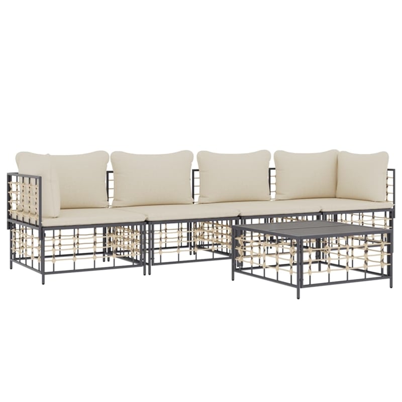 Pemberly Row Poly Rattan Modular Garden Lounge Set in Beige