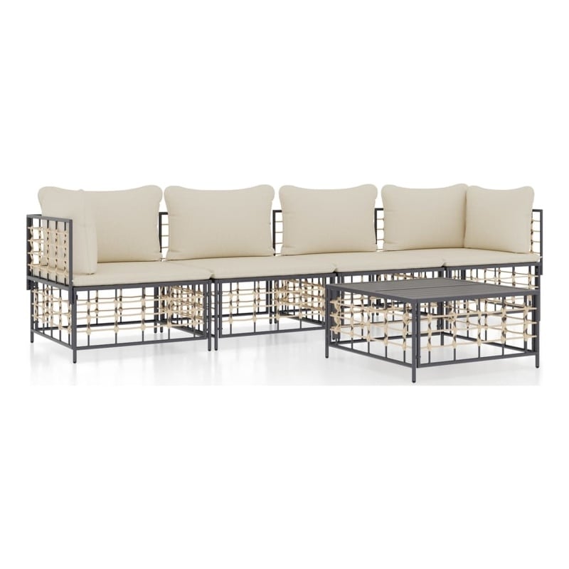 Pemberly Row Poly Rattan Modular Garden Lounge Set in Beige