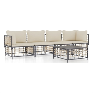 Pemberly Row Poly Rattan Modular Garden Lounge Set in Charcoal Gray