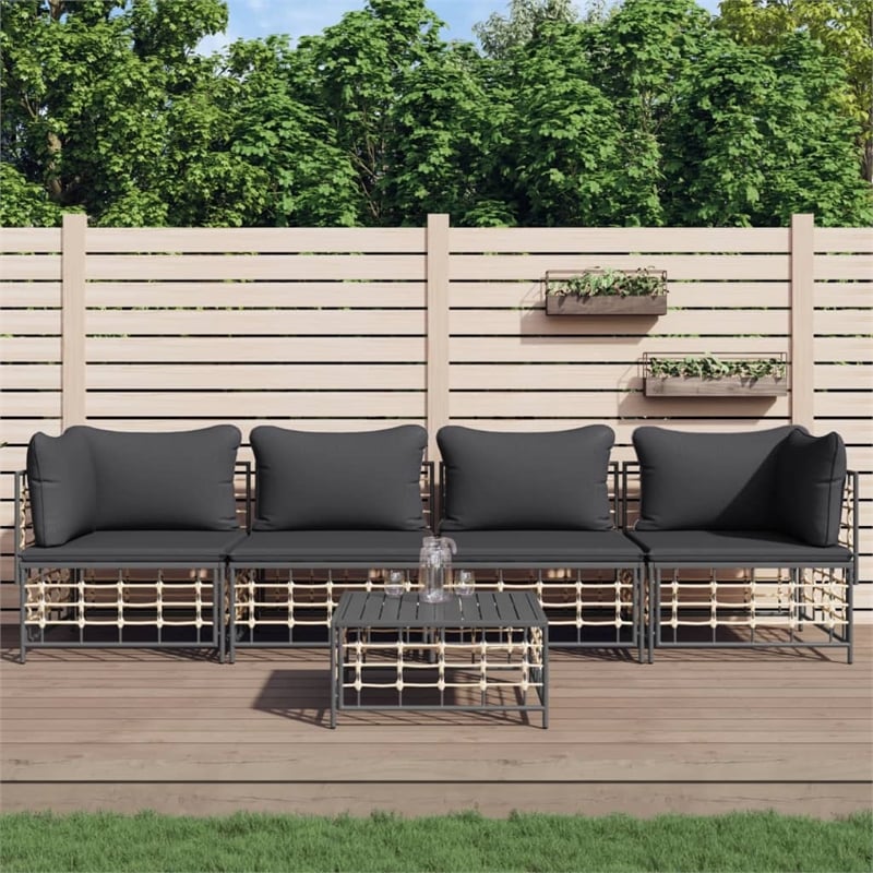 Pemberly Row Poly Rattan Large Modular Garden Lounge Set in Dark Gray