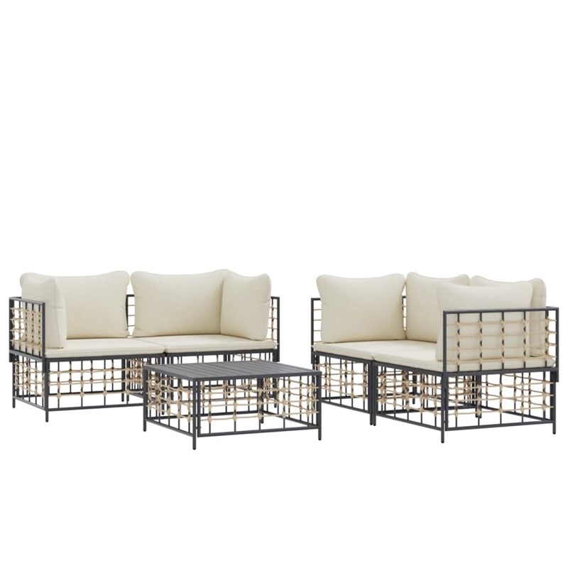 Pemberly Row Contemporary Garden Lounge Set in Anthracite/Beige