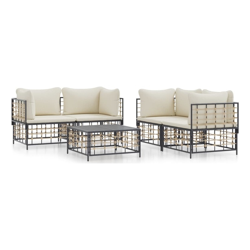 Pemberly Row Contemporary Garden Lounge Set in Anthracite/Beige