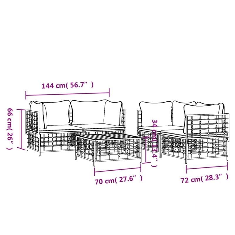 Pemberly Row Contemporary Garden Lounge Set in Anthracite/Gray