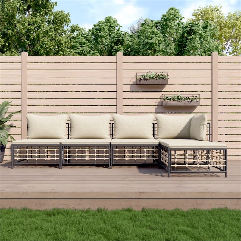 Pemberly Row Contemporary Garden Lounge Set in Anthracite/Beige