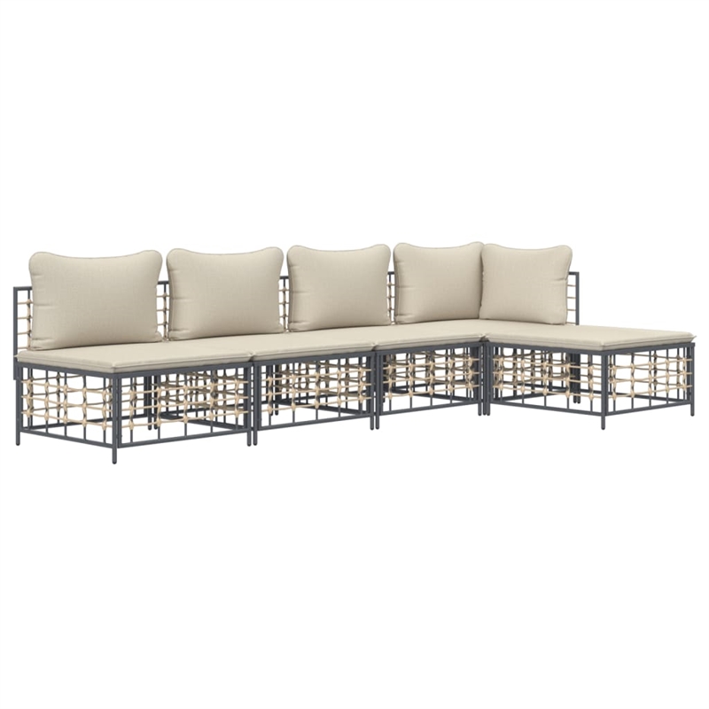 Pemberly Row Contemporary Garden Lounge Set in Anthracite/Beige
