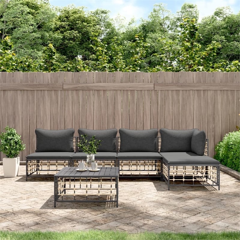 Pemberly Row Poly Rattan Large Modular Garden Lounge Set in Anthracite