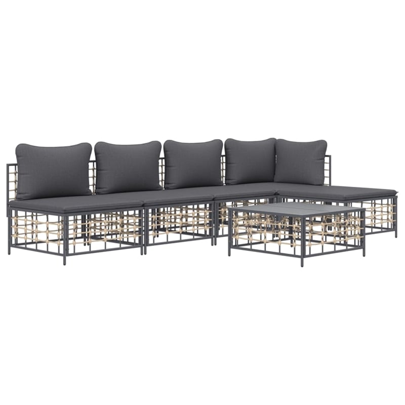 Pemberly Row Poly Rattan Large Modular Garden Lounge Set in Anthracite