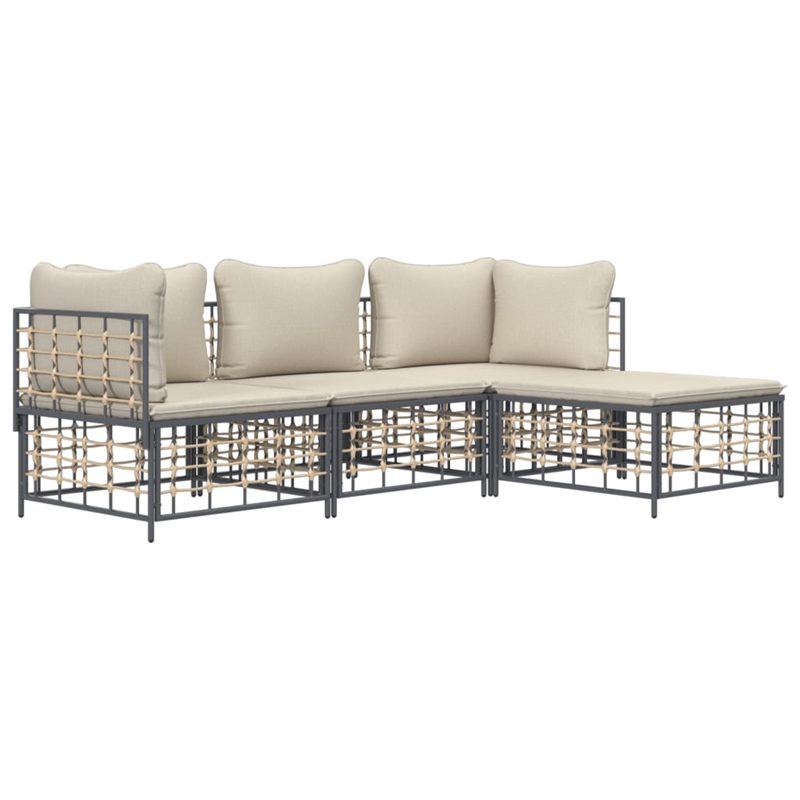Pemberly Row Rattan Powder-Coated Steel & Fabric Garden Lounge Set in Anthracite