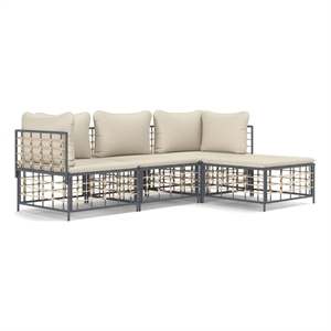 Pemberly Row Rattan Powder-Coated Steel & Fabric Garden Lounge Set in Anthracite