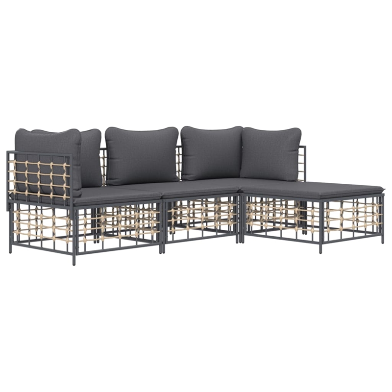 Pemberly Row Poly Rattan Medium Modular Garden Lounge Set in Anthracite