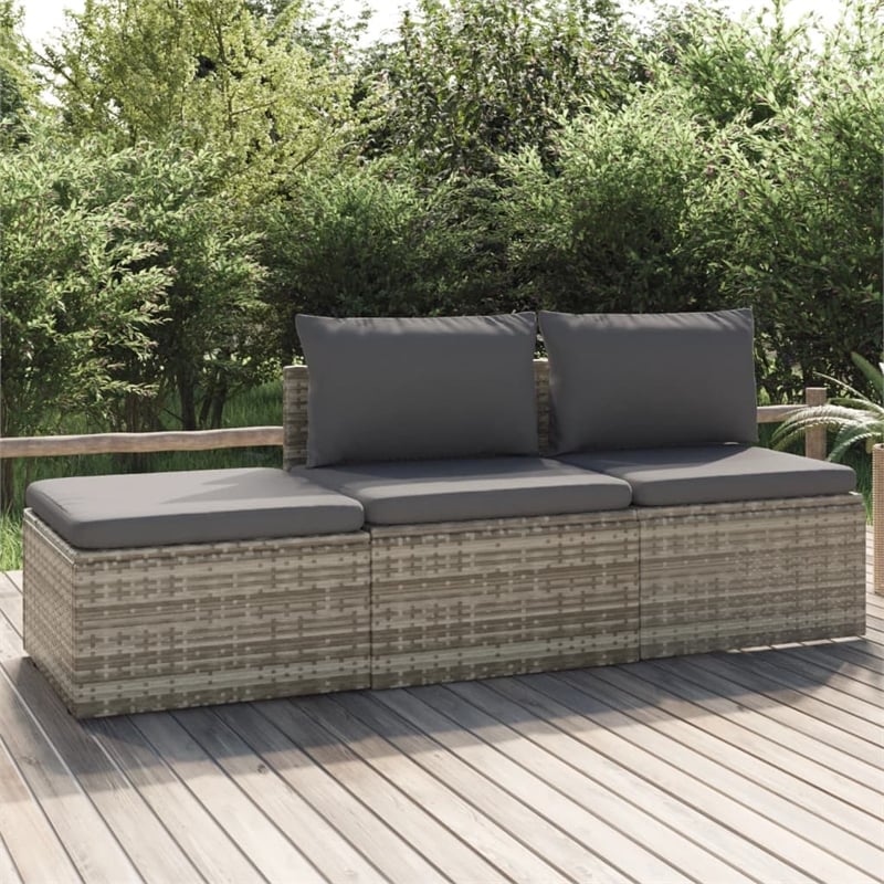 Pemberly Row Rattan & Powder-Coated Steel Polyester & Pvc Garden Lounge Set Gray