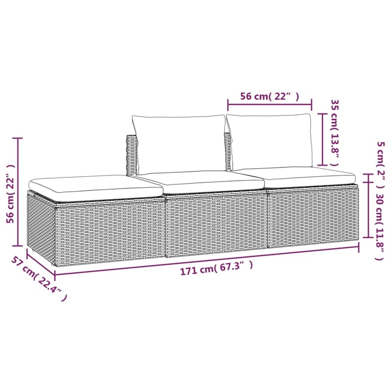 Pemberly Row Rattan & Powder-Coated Steel Polyester & Pvc Garden Lounge Set Gray