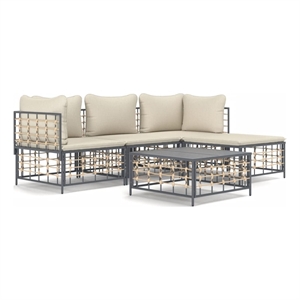 Pemberly Row Contemporary Garden Lounge Set in Anthracite & Beige