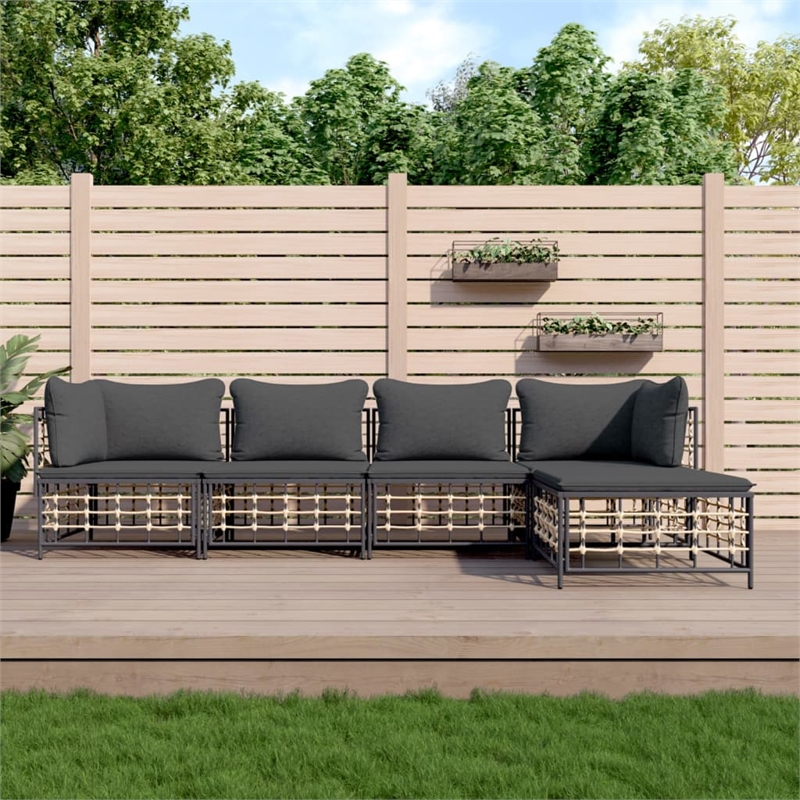 Pemberly Row Poly Rattan Medium Modular Garden Lounge Set in Anthracite
