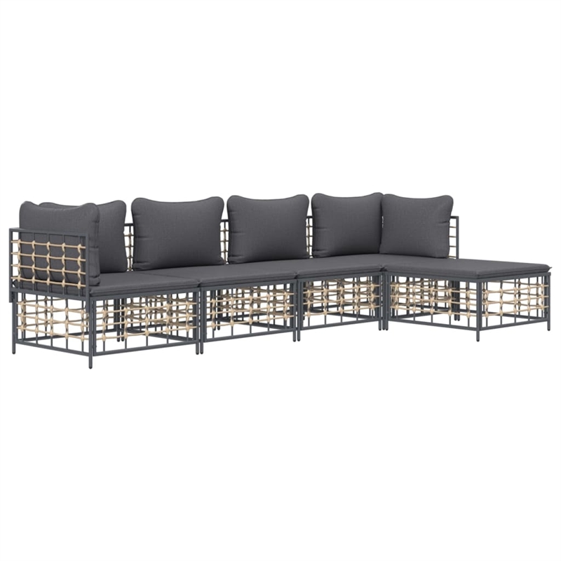 Pemberly Row Poly Rattan Medium Modular Garden Lounge Set in Anthracite