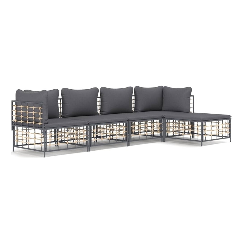Pemberly Row Poly Rattan Medium Modular Garden Lounge Set in Anthracite