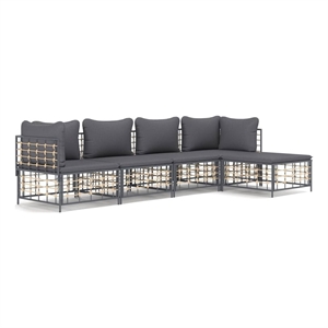 Pemberly Row Poly Rattan Medium Modular Garden Lounge Set in Anthracite