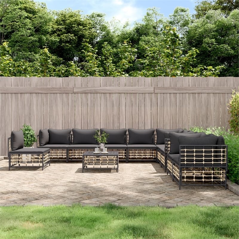 Pemberly Row Garden Lounge Set Set of 11 in Anthracite & Dark Gray