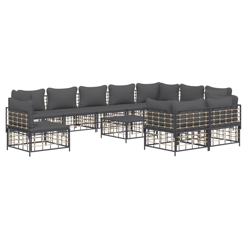 Pemberly Row Garden Lounge Set Set of 11 in Anthracite & Dark Gray