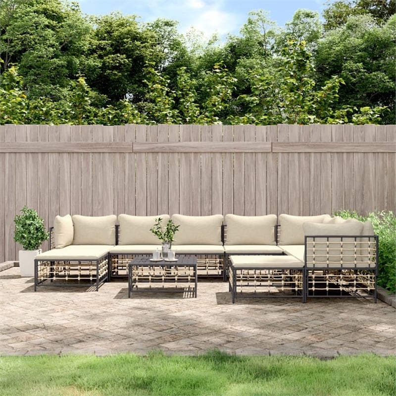 Pemberly Row Contemporary Garden Lounge Set Set of 10 in Anthracite