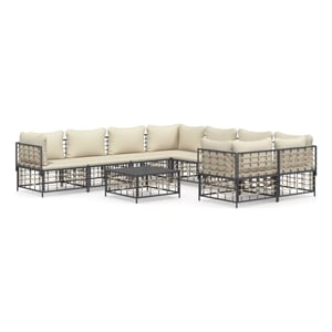 Pemberly Row Contemporary Garden Lounge Set 9 Piece Set in Anthracite