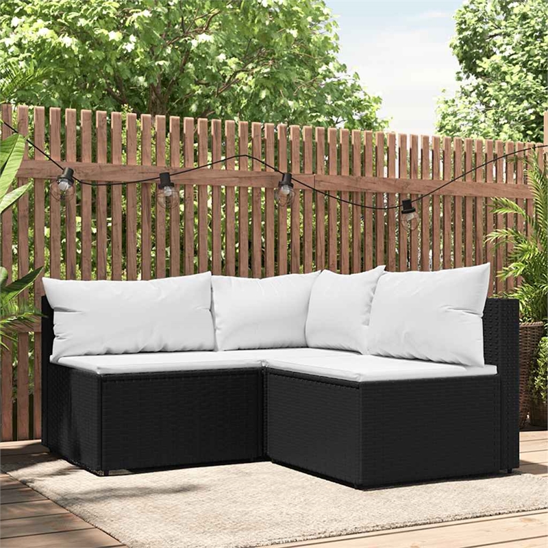 Pemberly Row PE Rattan Medium Adjustable Feet Patio Lounge Set in Black