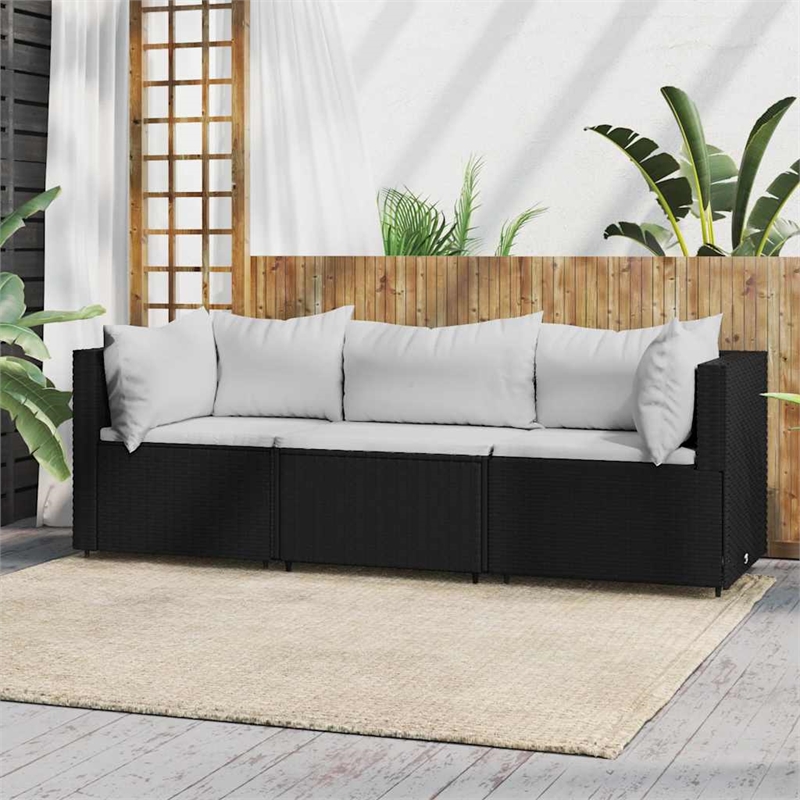 Pemberly Row Patio Lounge Set Black Frame With White Cushions