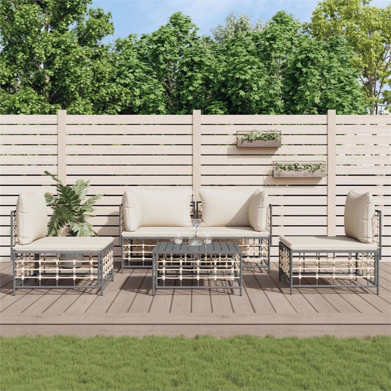 Pemberly Row Poly Rattan Standard Modular Garden Lounge Set in Anthracite