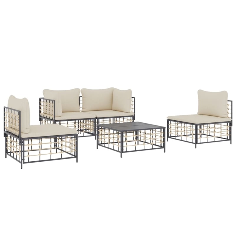 Pemberly Row Poly Rattan Standard Modular Garden Lounge Set in Anthracite