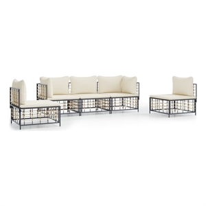 Pemberly Row Contemporary Garden Lounge Set in Anthracite & Beige
