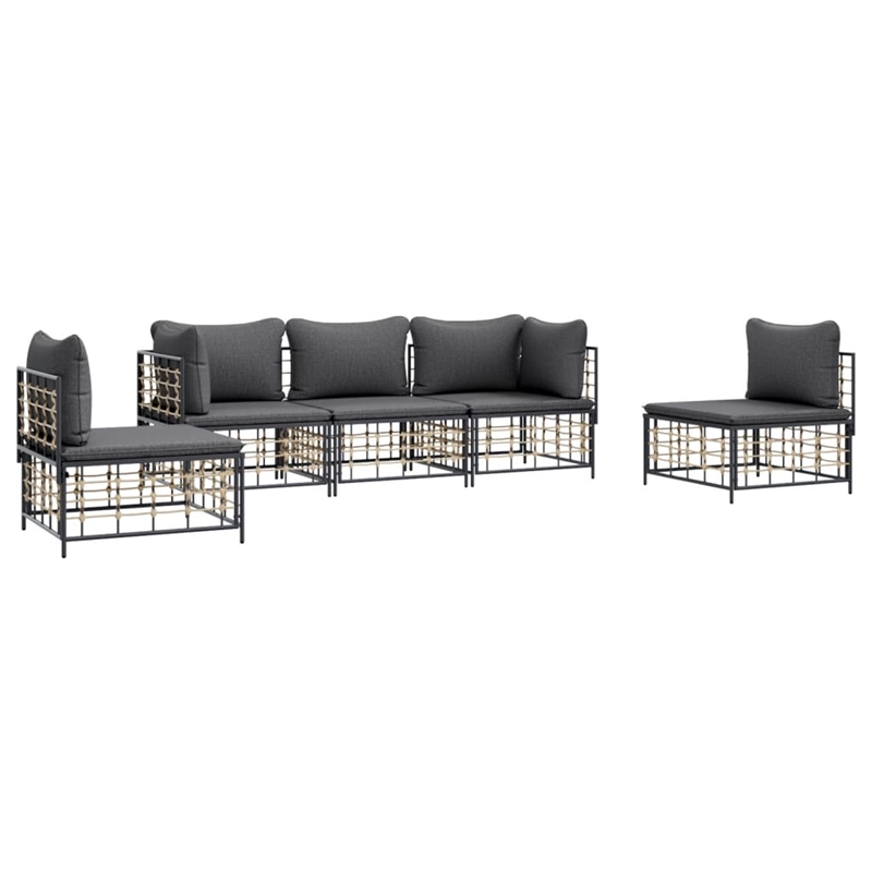 Pemberly Row Rattan & Powder-Coated Steel Fabric Garden Lounge Set in Anthracite