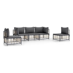 Pemberly Row Rattan & Powder-Coated Steel Fabric Garden Lounge Set in Anthracite