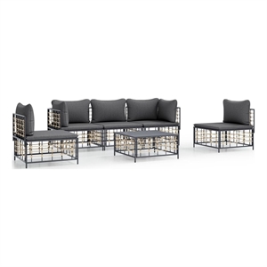 Pemberly Row Rattan Powder-Coated Steel & Fabric Garden Lounge Set in Anthracite