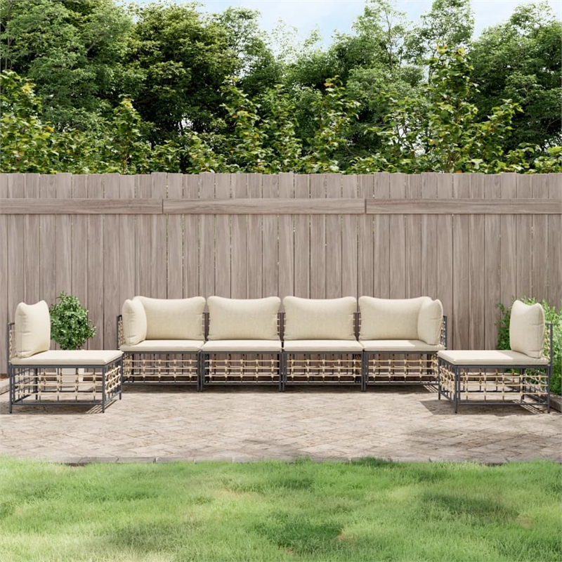 Pemberly Row Poly Rattan Modular Garden Lounge Set in Anthracite