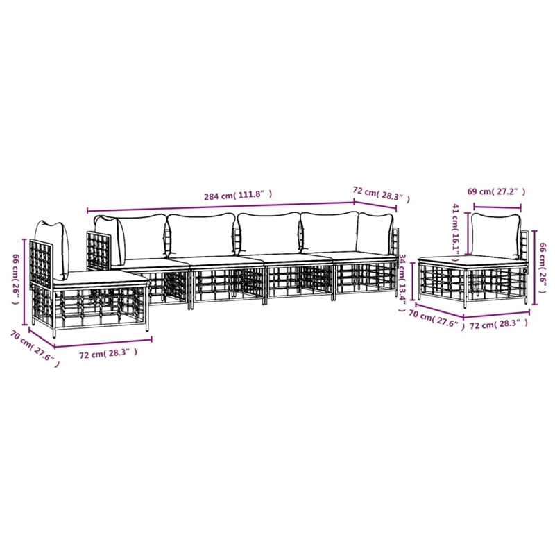 Pemberly Row Poly Rattan Modular Garden Lounge Set in Anthracite