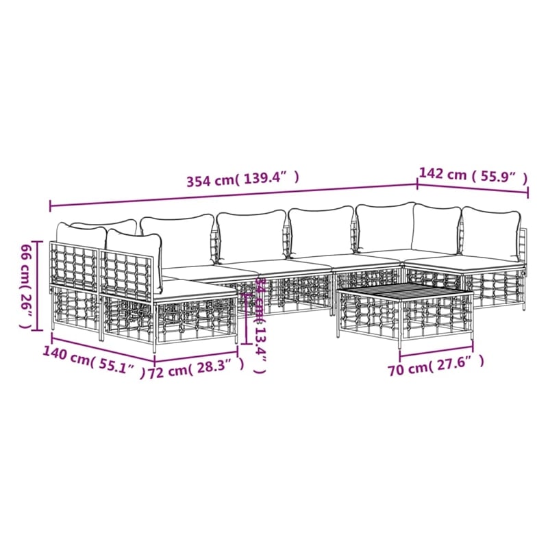 Pemberly Row Contemporary Garden Lounge Set in Anthracite/Gray