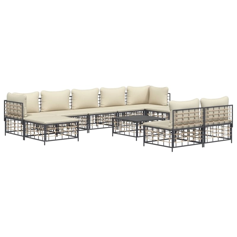 Pemberly Row Garden Lounge Set Set of 10 in Anthracite Poly Rattan Large
