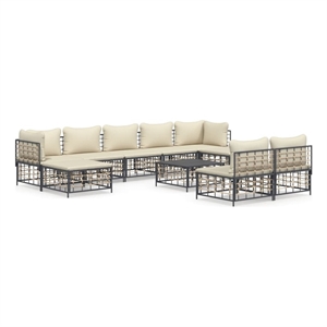 Pemberly Row Garden Lounge Set Set of 10 in Anthracite Poly Rattan Large